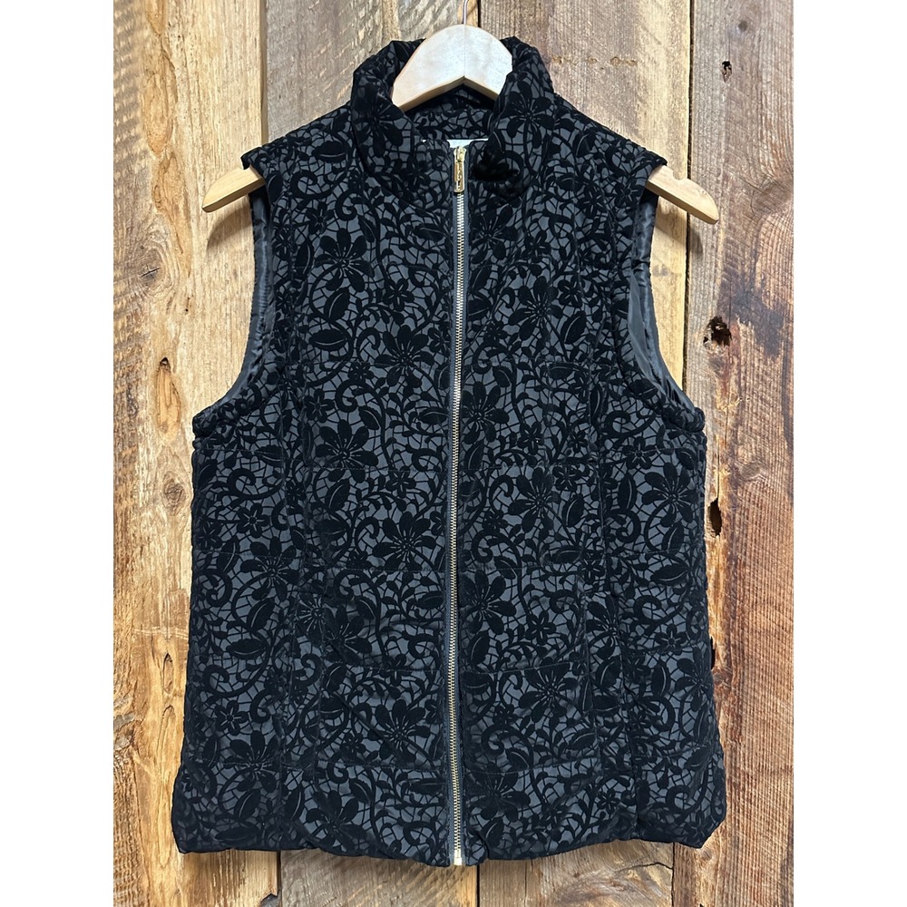 Kenneth Cole Puffer Vest Women M Floral Gothic Dark‎ Academia Romantic Chic Soft